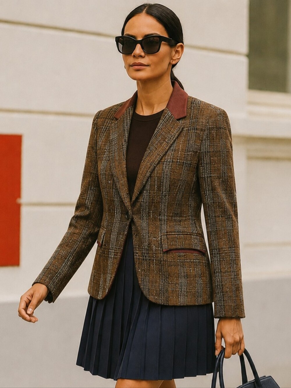 NYGARD🌹Rare Plaid Brown Blazer with Knit Back and Padded Shoulders sz: 14